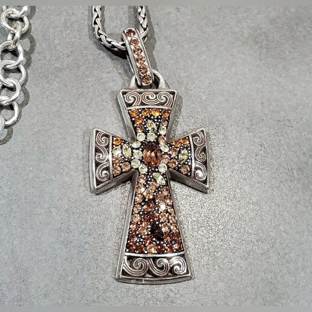 Brighton Trust Your Journey amber jeweled cross necklace New Without Tag - Picture 2 of 4